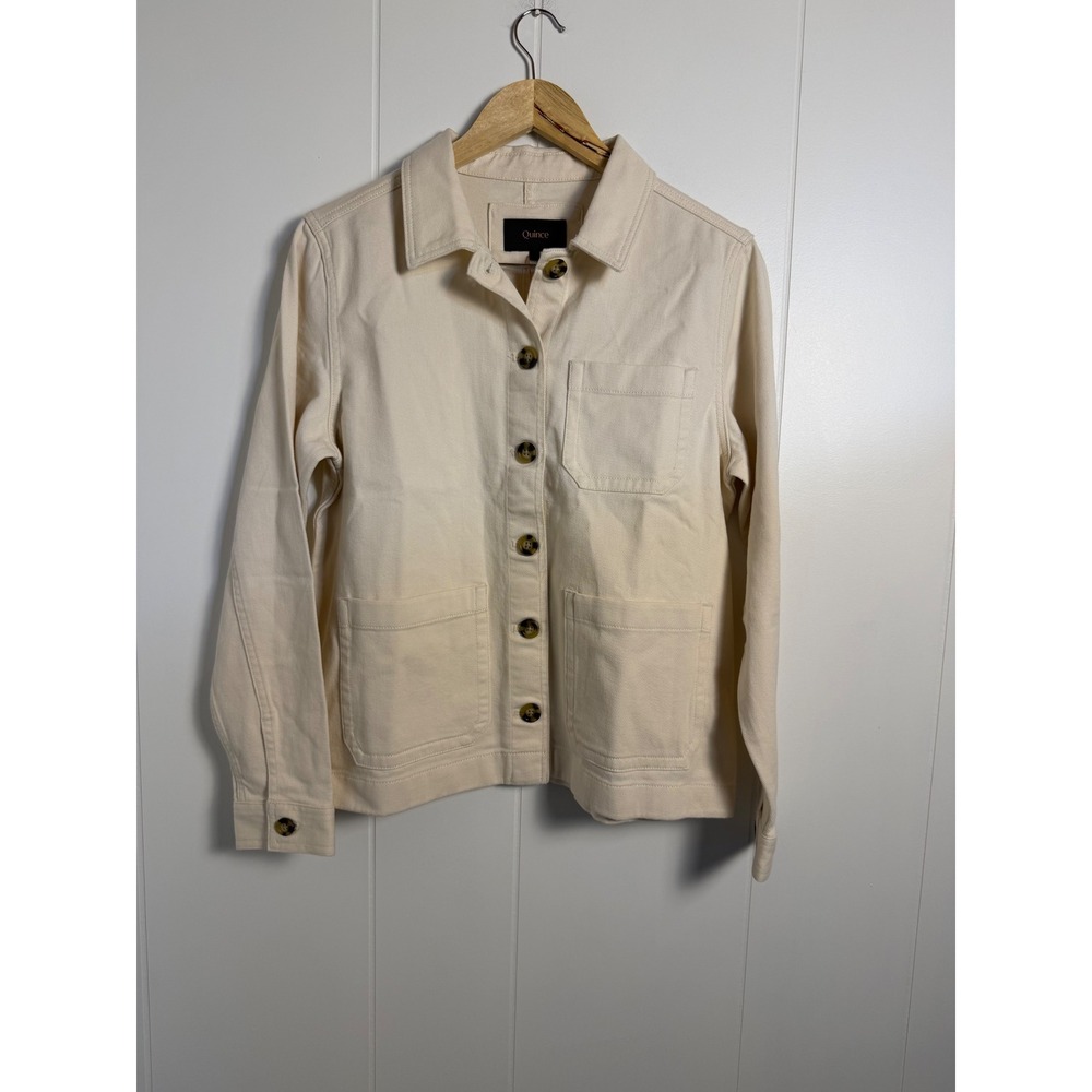 Quince Organic Comfort Stretch Chore Jacket S Bone Ivory Utility Workwear NWT
